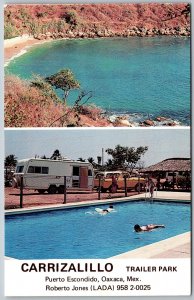 Puerto Escondido Mexico 1970s Postcard Carrizalillo Trailer Park Pool Camper