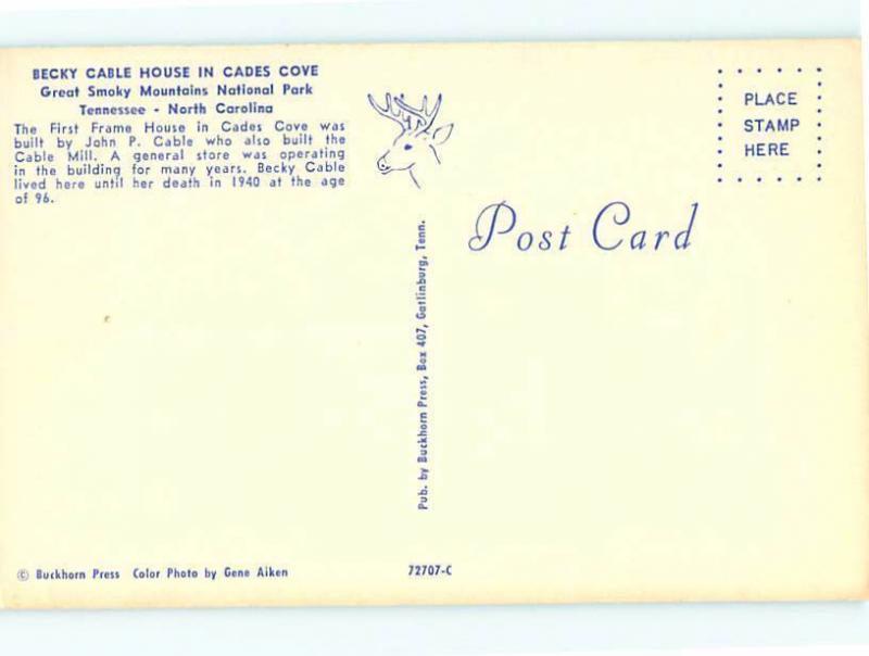 Vintage Post Card Becky Cable House Cades Cove Nat Park Cable Mill  # 4071