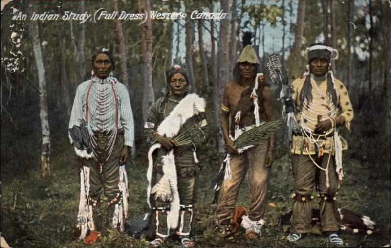 Native American Indians in Full Dress Western Canada c1905 Postcard