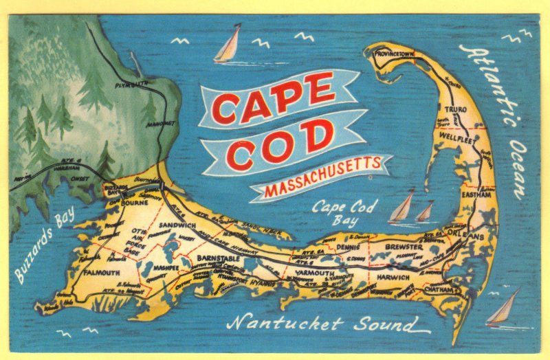 MAP OF BOSTON,SOUTH SHORE,PLYMOUTH AND CAPE COD, MASSACHISETTS   SEE SCAN