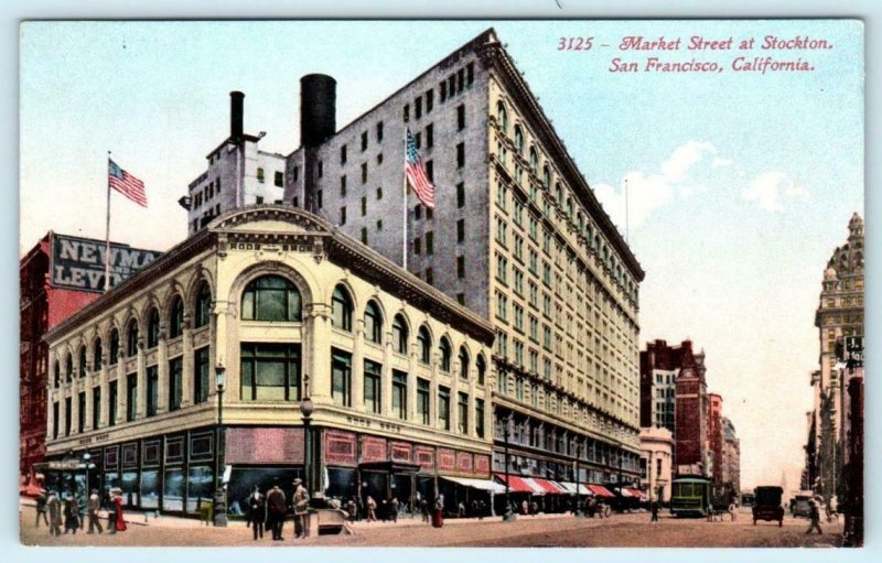 SAN FRANCISCO, California CA ~ MARKET STREET Scene at Stockton c1910s Postcard