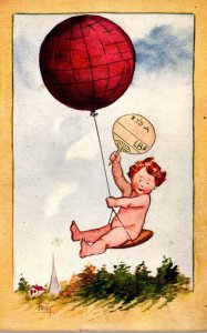 Birth Announcement Naked Boy Riding Balloon