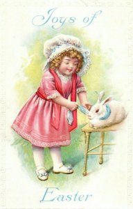 Circa 1910 Adorable Girl Rabbit Easter Henderson Postcard Embossed Brundage ? P1