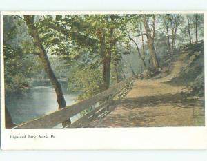 Unused Pre-1907 ROAD AND FENCE ALONG WATER AT HIGHLAND PARK York PA Q1352