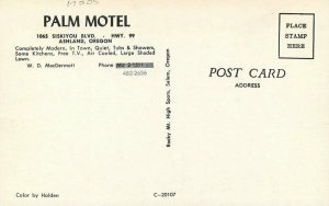 Oregon Ashland Palm Motel 1950s auto Rocky Mt High Sport Postcard 22-4256