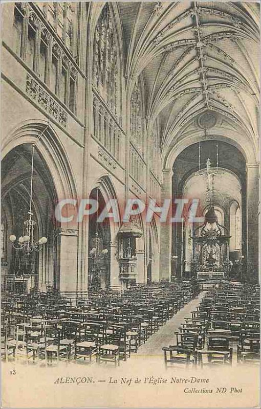 Old Postcard Alencon The Nave of the Church of Our Lady