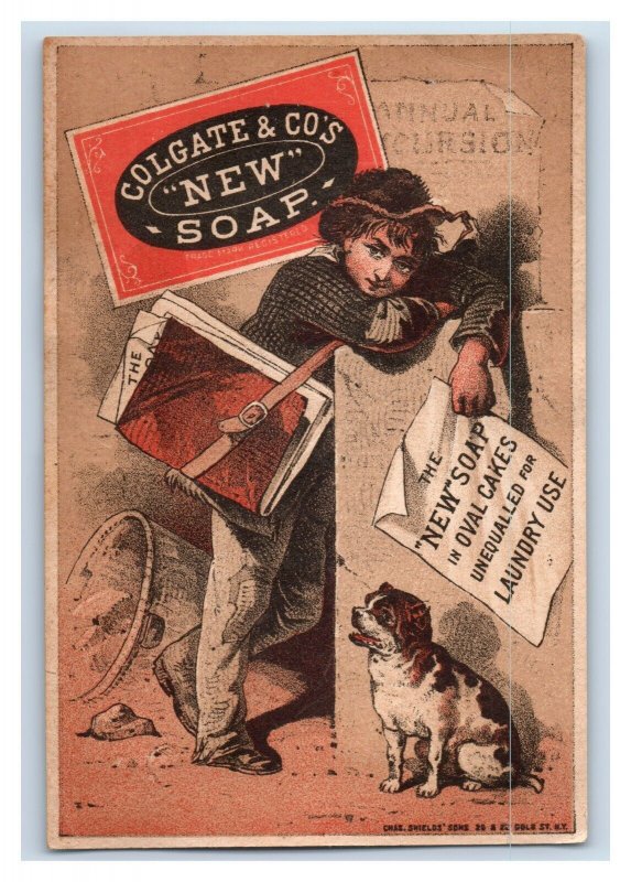 1880s Colgate & Co's New Soap Paper-Boy & Cute Dog Street Scene P146