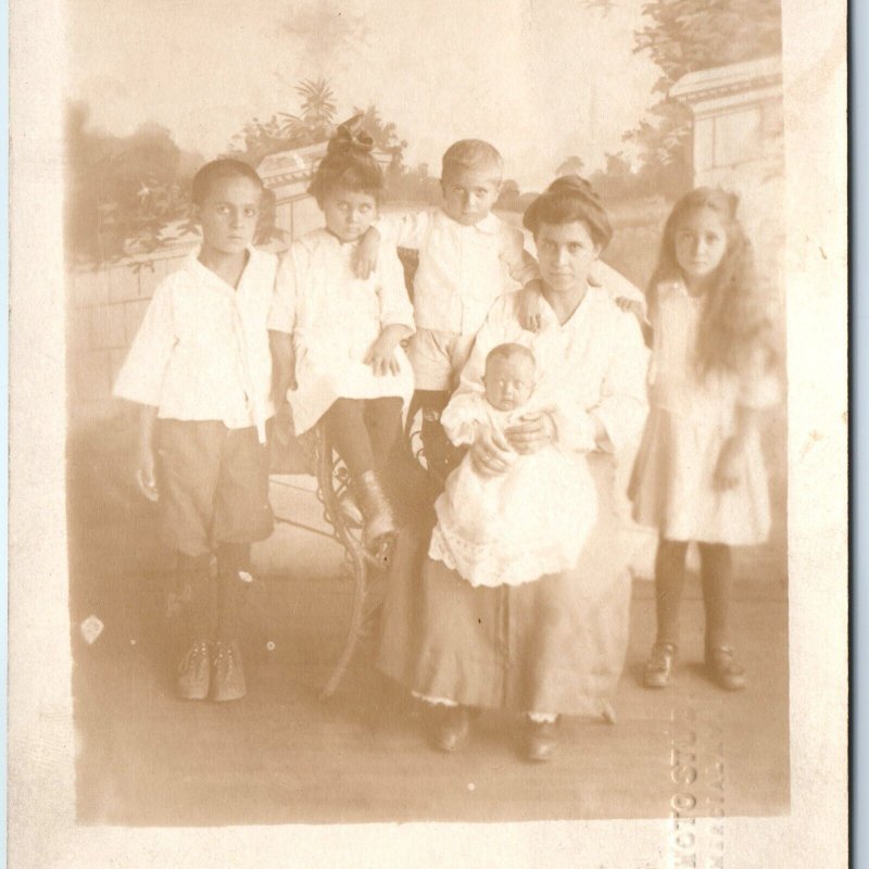 c1910s Single Mother & Kids RPPC Huge 5 Child Family Real Photo PC Calumet A171