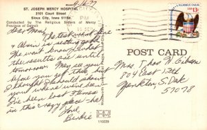 Vintage Postcard 1927 Saint Joseph Mercy Hospital Building Sioux City Iowa IA