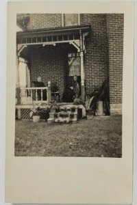 RPPC Two Old Women Porch Sitting Lovely Rug on Steps c1915 Postcard R5