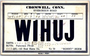 1935 Radio Card WIHUJ Cromwell Connecticut Amateur Station Posted Postcard