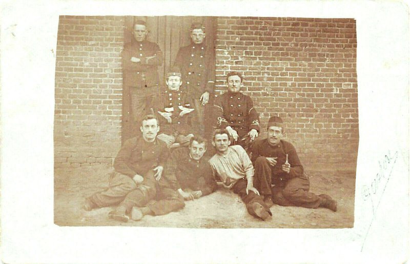 Belgium 1904 Soldiers Relaxing  Real Photo Postcard