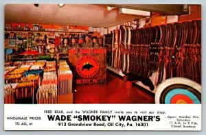 Wade Smokey Wagner's Fred Bear Gun Shop Archery Oil City  Pennsylvania Postcard