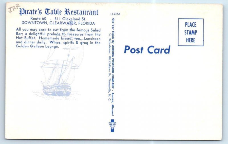 CLEARWATER, FL Florida ~ Roadside PIRATE'S TABLE RESTAURANT  c1950s  Postcard