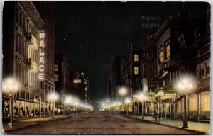 Nicolet Avenue at Night Minneapolis Minnesota MN Street & Buildings Postcard