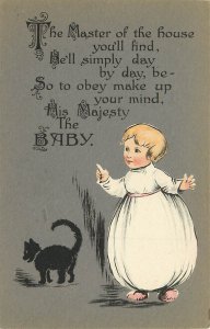 BB London Postcard E 138 Baby Die Cut Pasted On and Black Cat