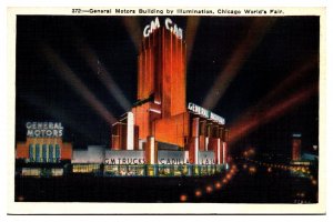 1933 GM Building by Illumination, Chicago's World Fair, Chicago, IL Postcard