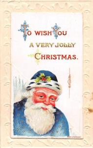 F5/ Santa Claus Merry Christmas Holiday Postcard c1910 Blue Suit Jolly 14