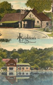 Split View Linen Postcard; Ardsley NY Leighton's Woodlands Lake Restaurant