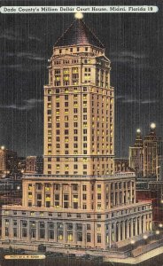 MIAMI, Florida FL   DADE COUNTY COURT HOUSE~Night View   c1940's Linen Postcard