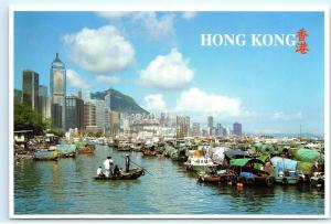 Hong Kong Boat People in Causeway Bay Typhoon Shelter Vintage 4x6 Postcard A51