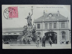 France VICHY La Gare, Statue de la Ville de Vichy RAILWAY STATION c1903 Postcard