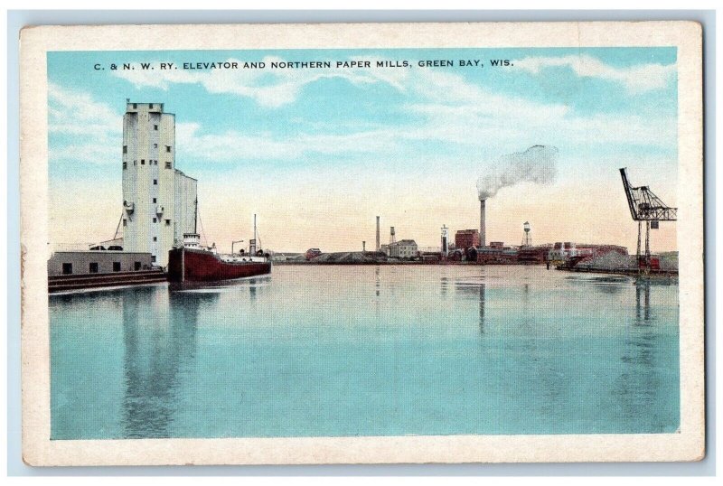 c1910's C. N. W. RY. Elevator And Northern Paper Mills Green Bay WI Postcard 