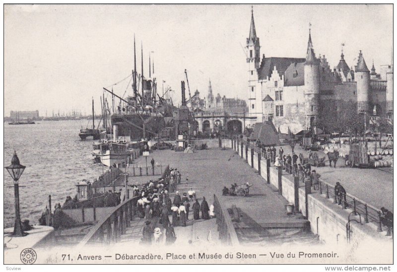 ANVERS, Antwerp, Belgium; Debarcadere, Place et Musee du Steen, Vue du Promen...