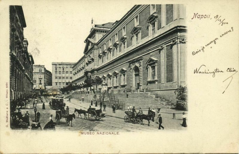 italy, NAPOLI NAPLES, Muso Nazionale, Horse Tram (1900) Postcard