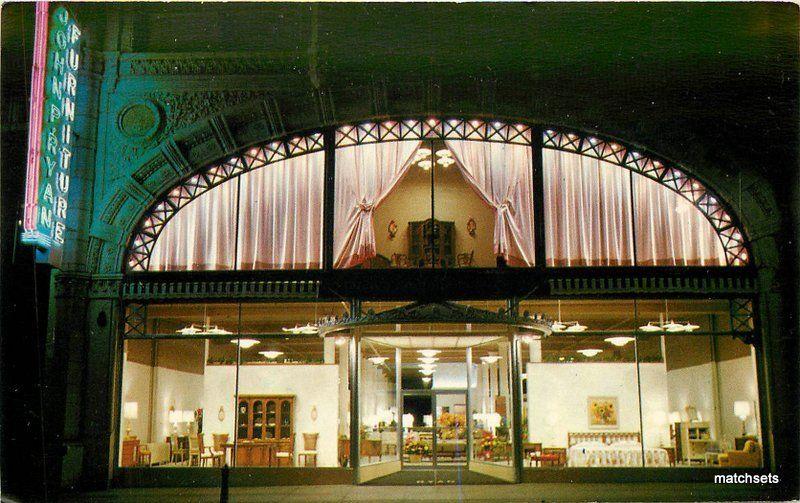 1950s Troy New York John Ryan Furniture Showroom Advertising Night Neon Postcard