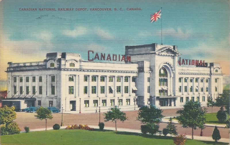 Canadian National Railway Depot, Vancouver, B.C., Canada, Postcard, Used in 1939