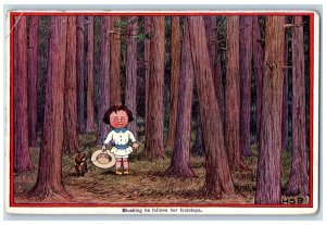 Little Boy Blushing Follows Footsteps Forest Whisper Oilette Tuck's Postcard