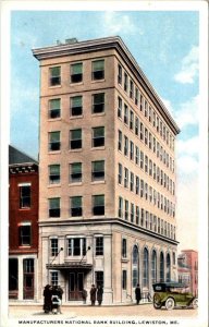 Lewiston, ME Maine  MANUFACTURERS NATIONAL BANK & Street View  ca1920's Postcard