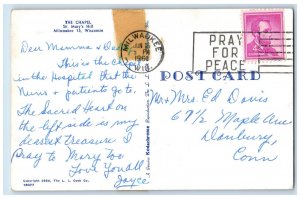 1961 Jesus and Mary Image, The Chapel, St. Mary's Hill, Milwaukee WI Postcard