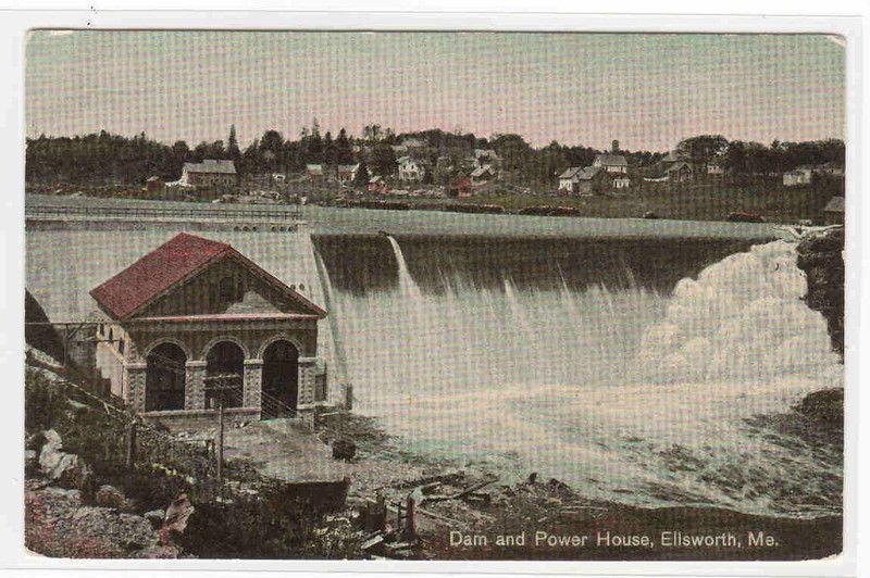 Power House Dam Ellsworth Maine 1910c postcard