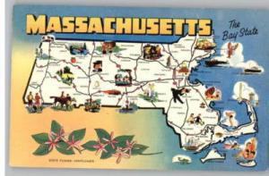 Postcard..Greetings From Massachusetts/MA Map-Bay State