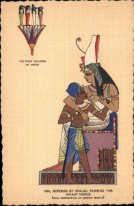 Port Said Egypt Isis Nursing Infant Horus Egyptian Art Vintage Postcard
