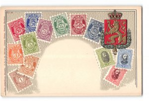 Norway Embossed Postcard 1901-1907 Coat of Arms and Postal Stamps
