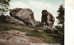 Vintage Postcard Judges Cave West Rock Park Fence New Haven Connecticut CT