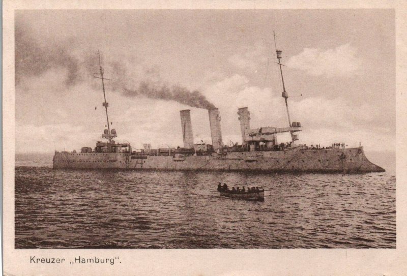 German Navy WWI Postcard c.1910s SMS Hamburg