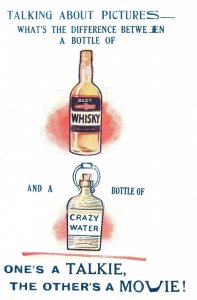 Vintage Postcard Talking About Pictures Difference Between Whisky & Crazy Water