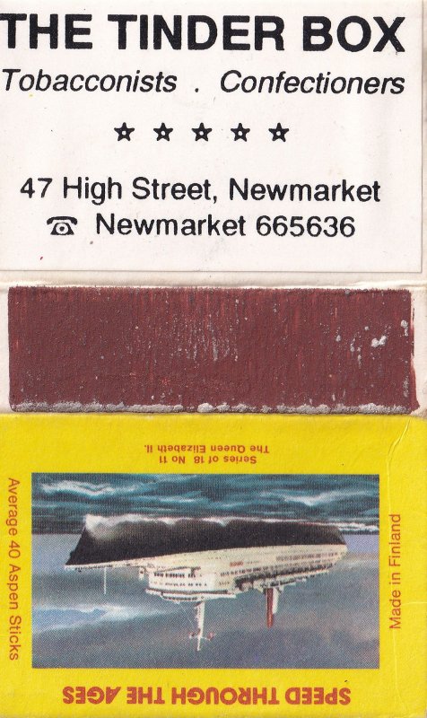 The Tinder Box Newmarket Newsagents Queen Elizabeth II Ship Matchbox Label