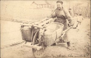 China Chinese Man w/ Wheelbarrow c1910 Real Photo Postcard