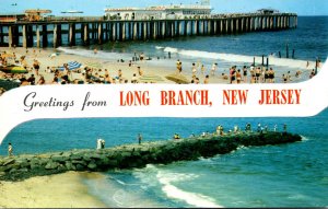 New Jersey Greetings From Long Beach Showing Fishing Pier and Stone Jetty