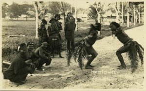 indonesia, MENTAWAI MENTAWEI, Native Males Dancing (1920s) Toyo RPPC Postcard