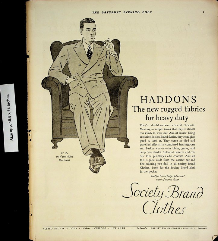 1926 Society Brand Clothes Haddons Suits Vintage Print Ad 4431