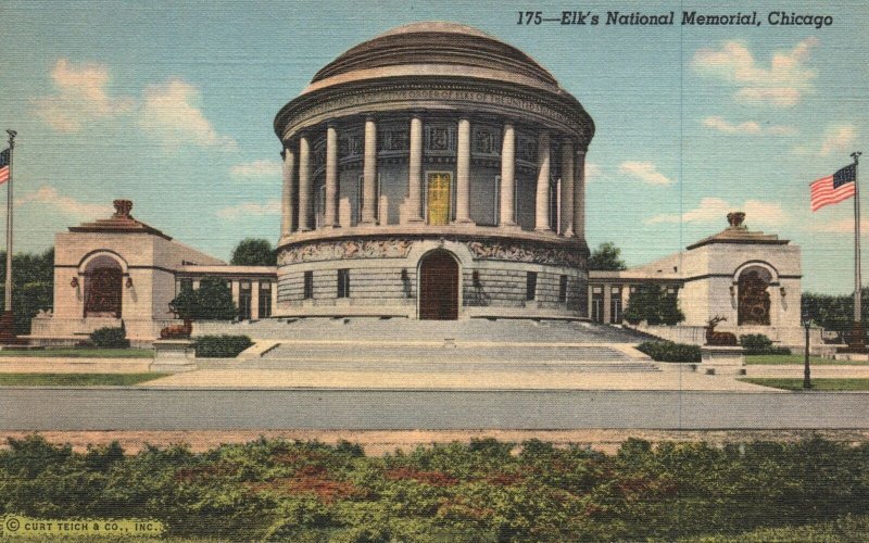 Vintage Postcard 1930's View of The Elk's National Memorial Chicago Illinois ILL