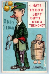 Comic Humor Postcard Man In Barrel I Hate To Do It Jeff But I Need The Money