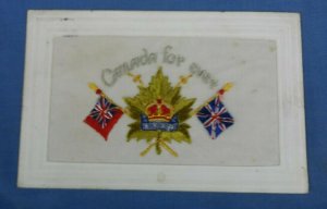 WW1 EMBROIDERED SILK POSTCARD CANADA FOR EVER MAPLE LEAF POSTED 1916  D1