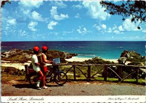 VINTAGE CONTINENTAL SIZE POSTCARD MOTOR CYCLING LOOKOUT SOUTH SHORE BERMUDA 1982